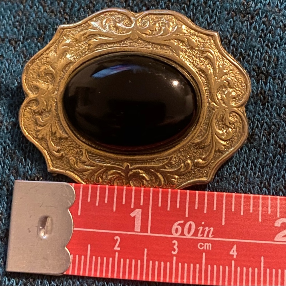 Vintage Gold Tone and Black Brooch Swirl Pattern - Picture 2 of 5